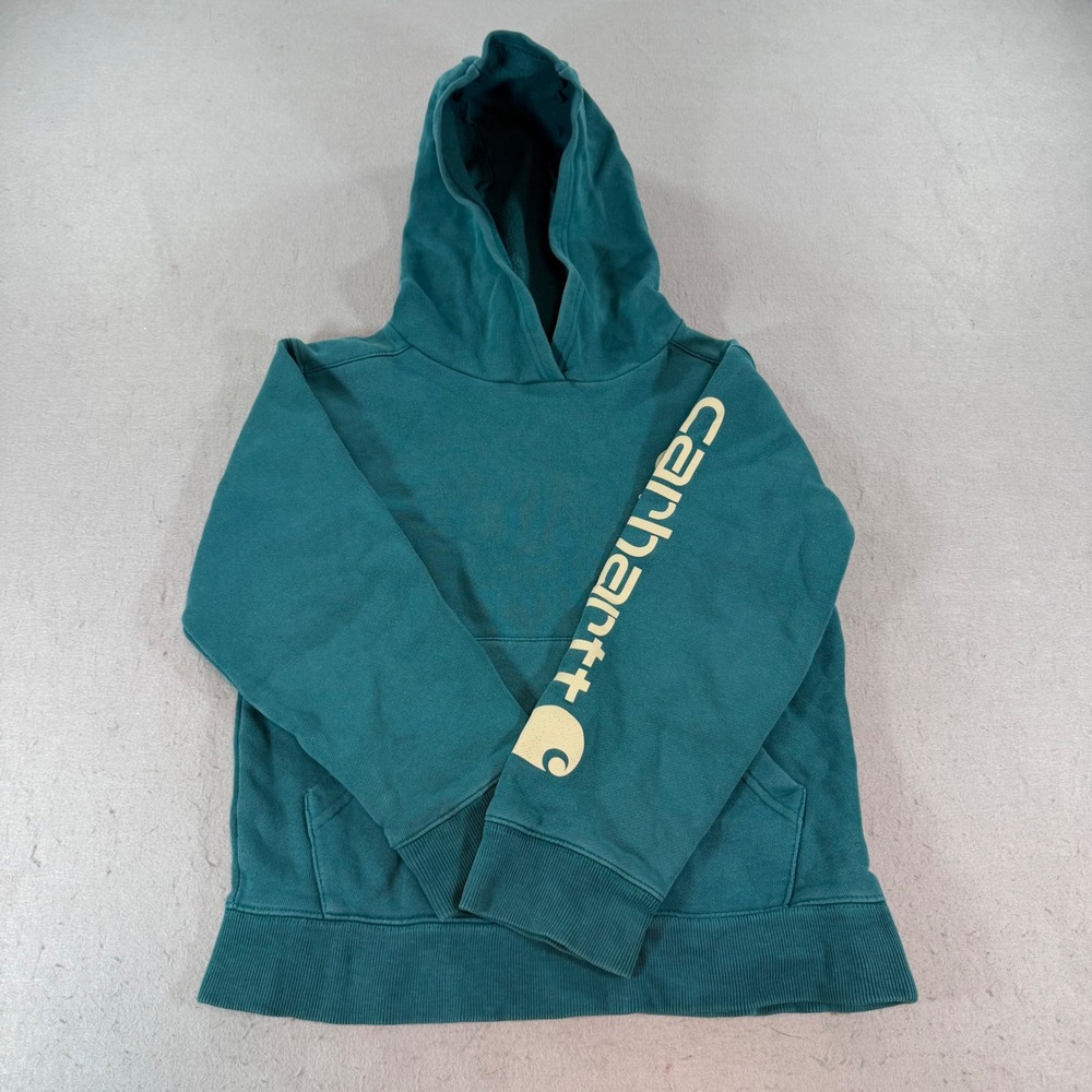 Carhartt Kids Hoodie Green Sleeve‎ Logo Pullover Sweatshirt Size S